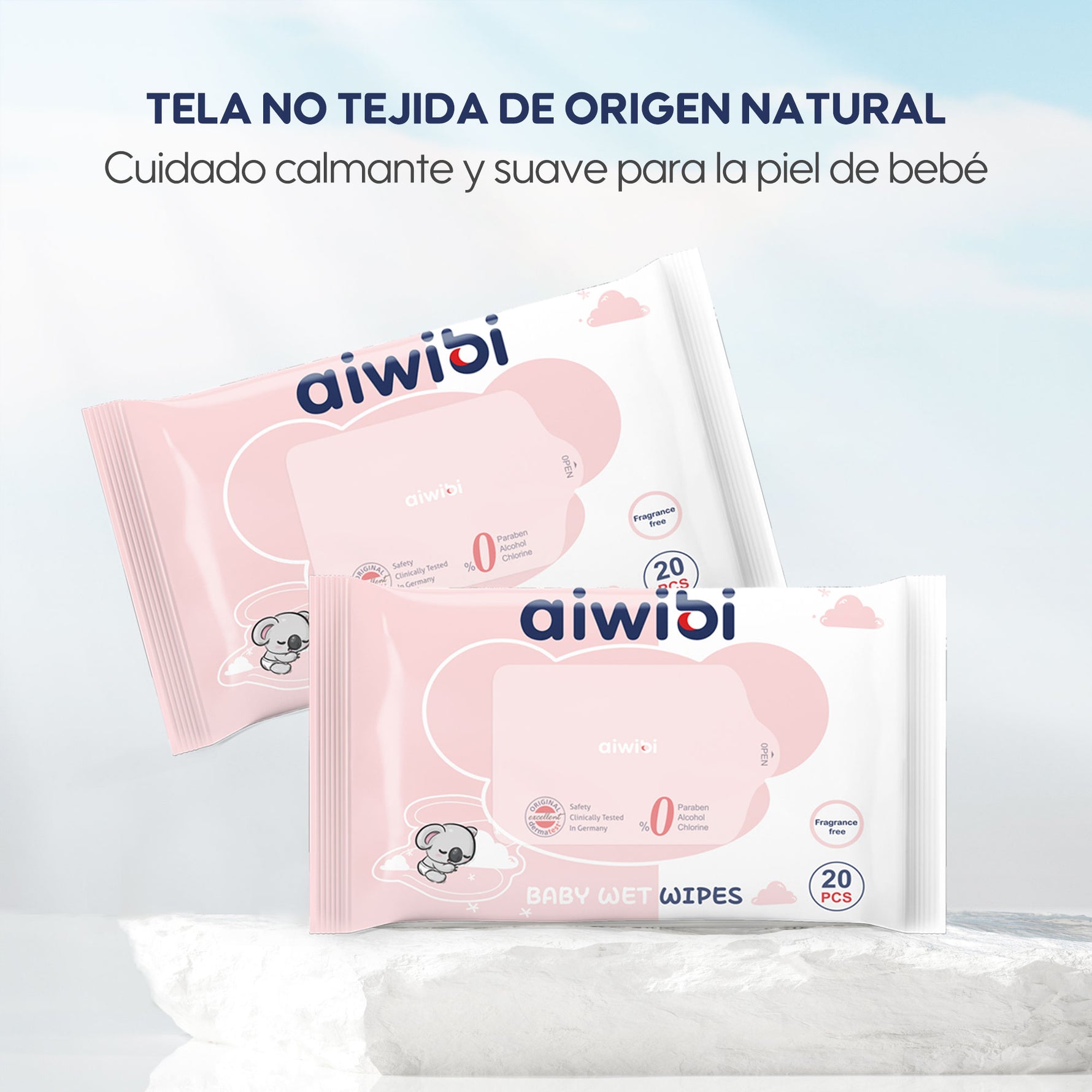 Pañitos húmedos Aiwibi Gentle Soft sin fragancia para piel delicada de bebés.
