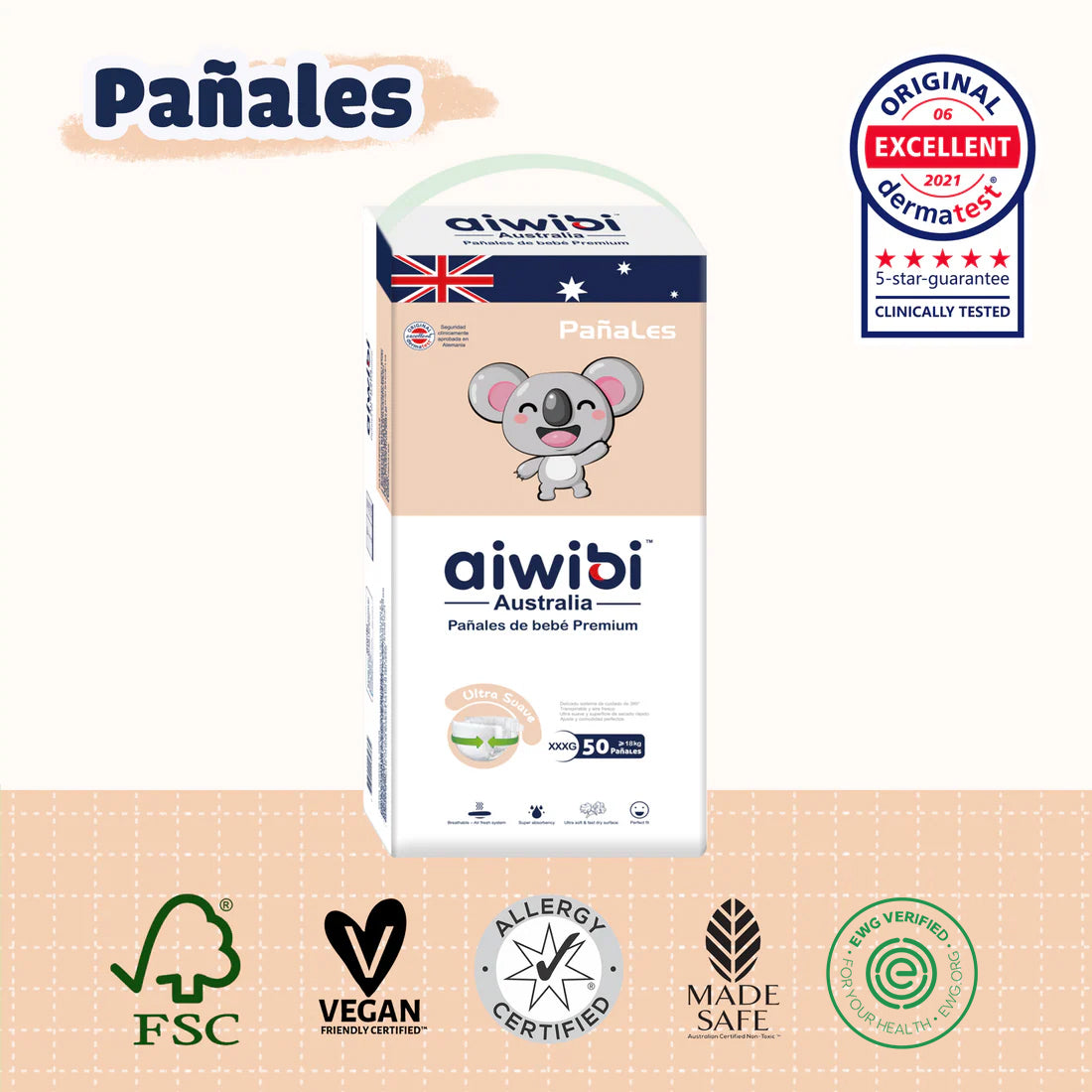 Pañales Premium Aiwibi Para Bebé Comfy Soft Talla (XXXG) Paquete 50un.