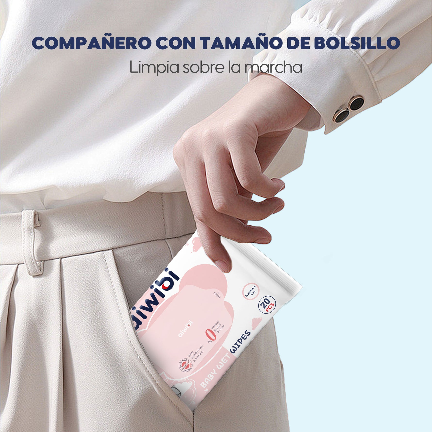 Fácil de transportar: pañitos húmedos Aiwibi para usar en casa, guardería o de paseo.