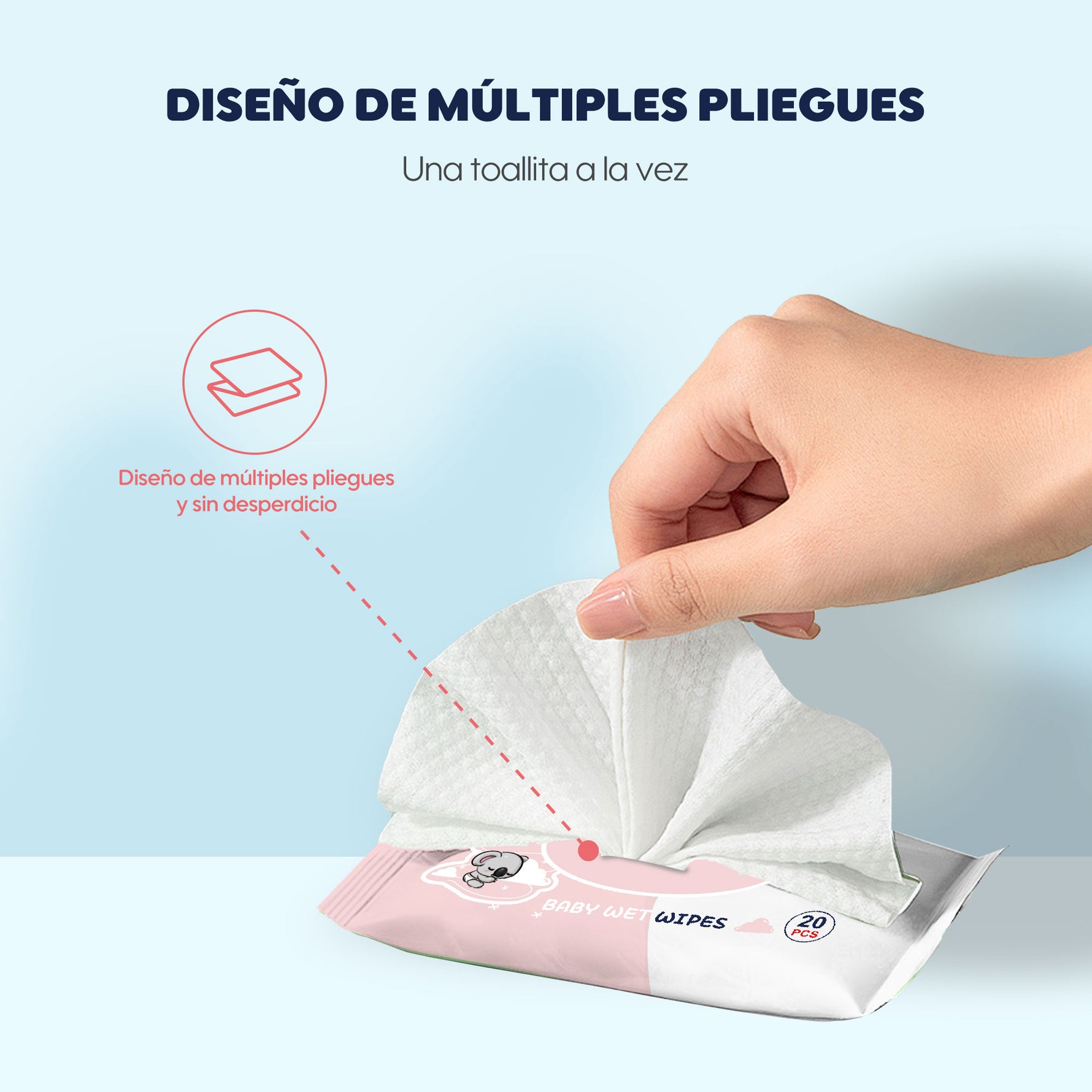 Dispensador de pañitos húmedos Aiwibi con sistema fácil de extracción, permitiendo sacar toallitas una por una sin enredos.