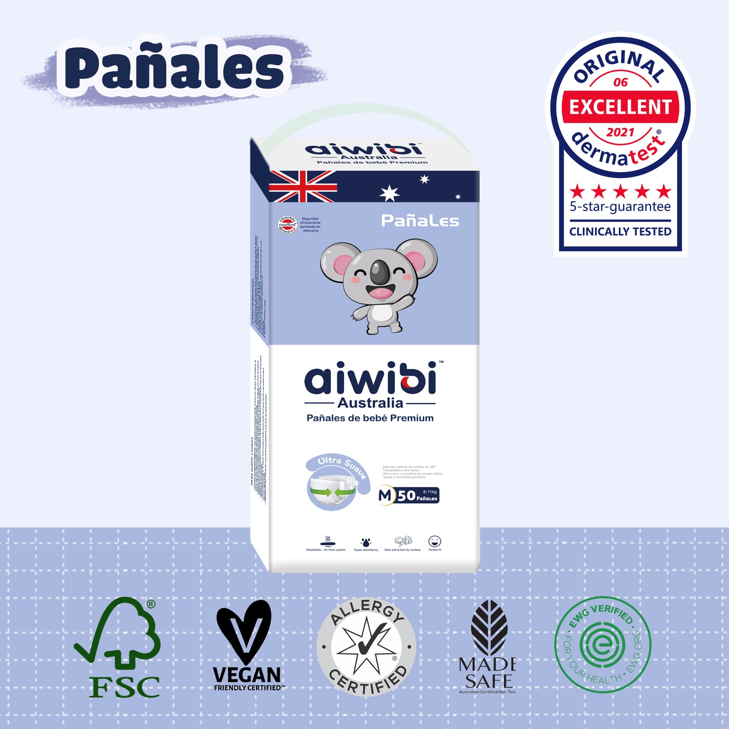 Pañales Premium Aiwibi Para Bebé Comfy Soft Talla (M) Paquete 50un.