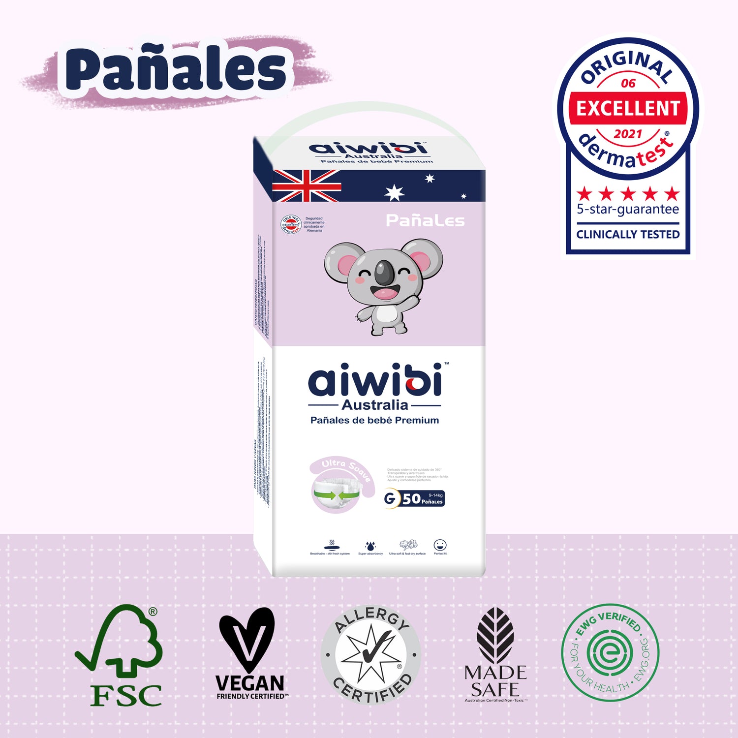 Pañales Premium Aiwibi Para Bebé Comfy Soft Talla (G) Paquete 50un.