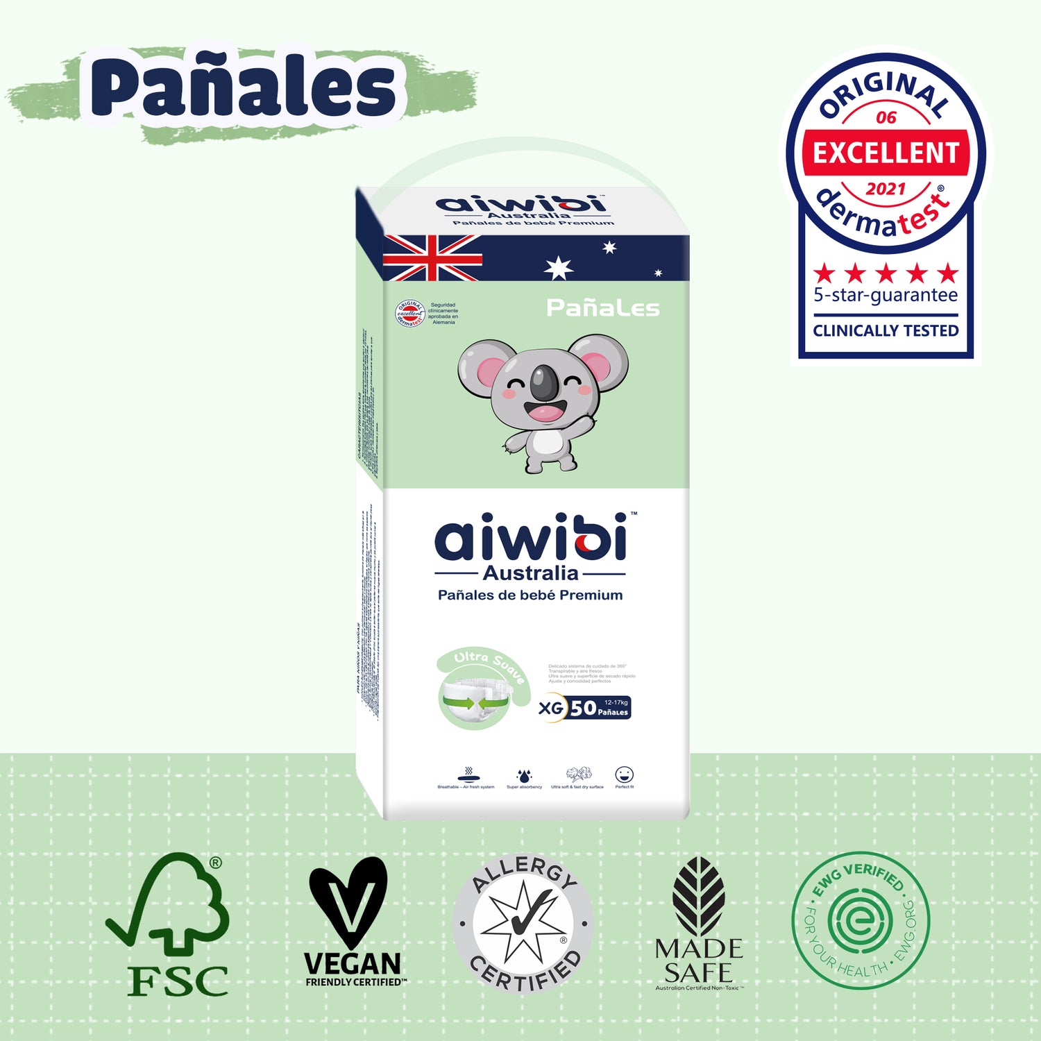 Pañales Premium Aiwibi Para Bebé Comfy Soft Talla (XG) Paquete 50un.
