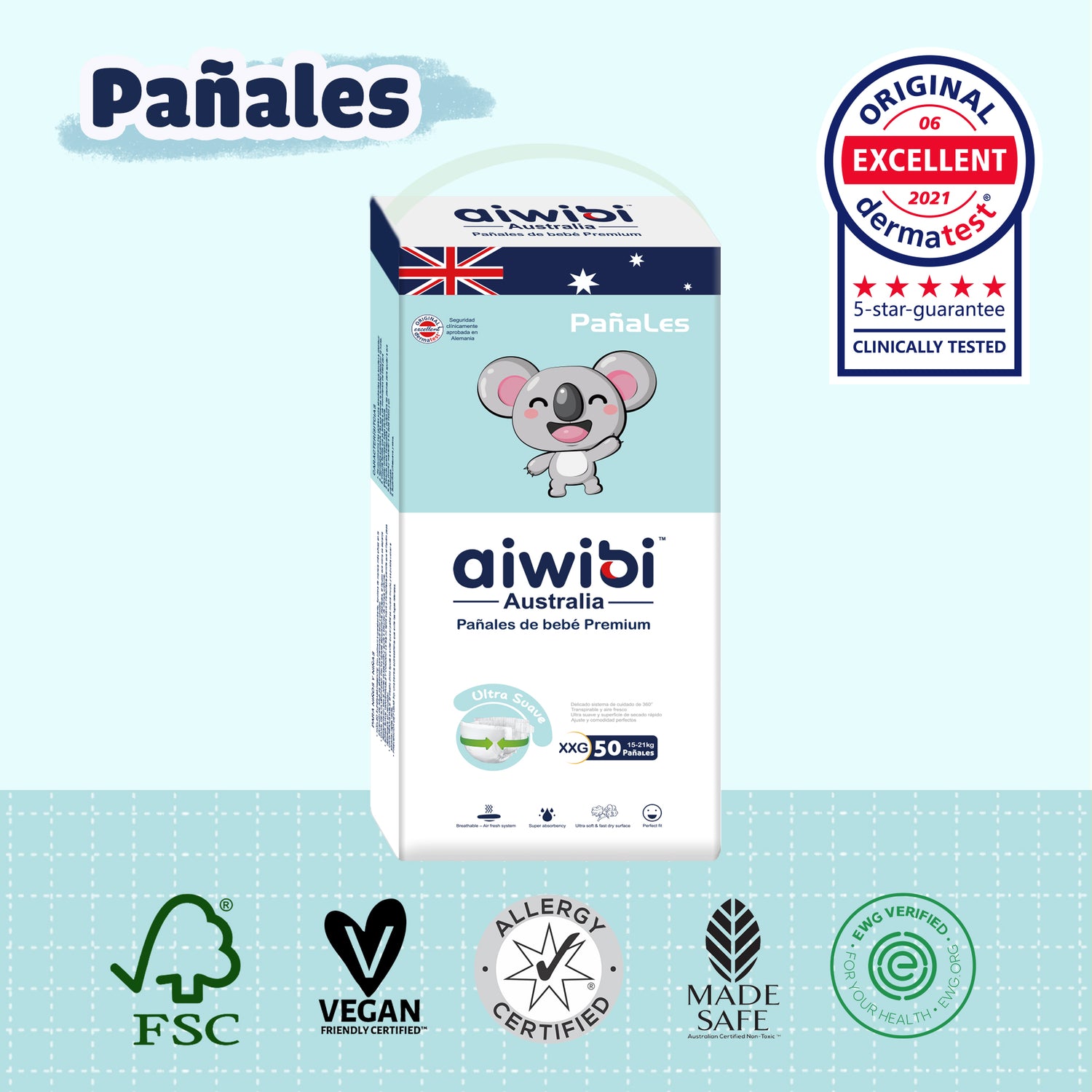 Pañales Premium Aiwibi Para Bebé Comfy Soft Talla (XXG) Paquete 50un.