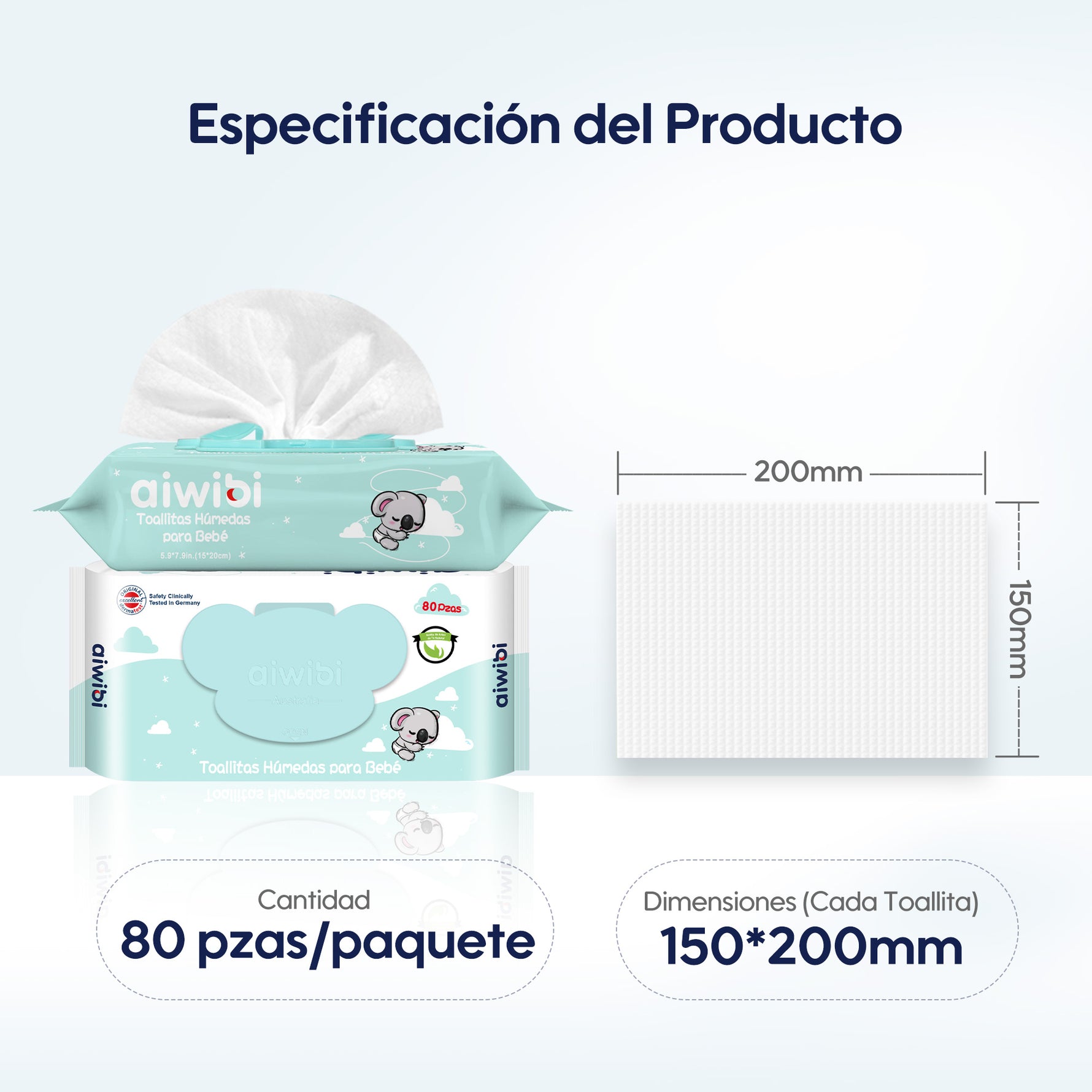 La imagen muestra Gentle Soft Baby Wipes 80 pcs Tamaño.