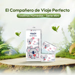 Pañitos húmedos Aiwibi Mini en manos de padres durante un viaje, formato portátil para familias en movimiento.