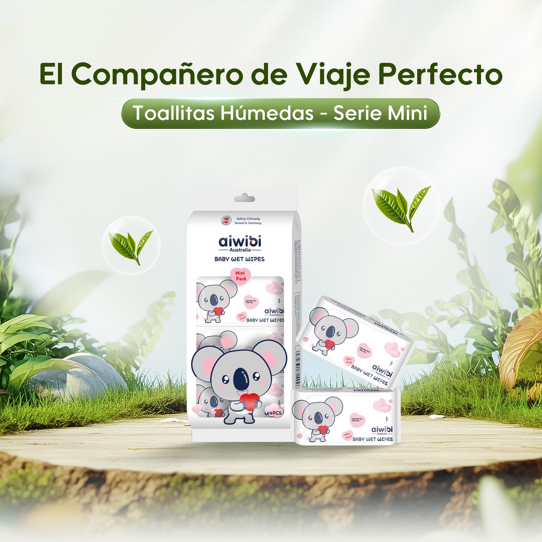 Pañitos húmedos Aiwibi Mini en manos de padres durante un viaje, formato portátil para familias en movimiento.