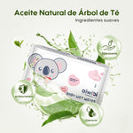 Composición de pañitos húmedos Aiwibi Mini: fibras vegetales y poliéster suave para piel delicada.