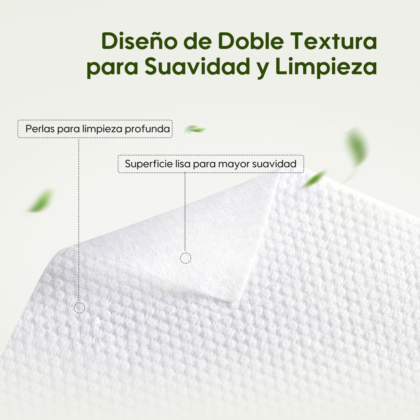 Diseño de doble textura en pañitos húmedos Aiwibi Mini: superficie perlada para limpieza profunda + cara suave para cuidado delicado.